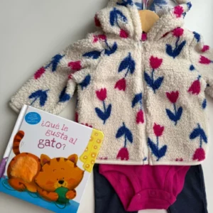 Conjunto chaqueta flores, body + pantalón